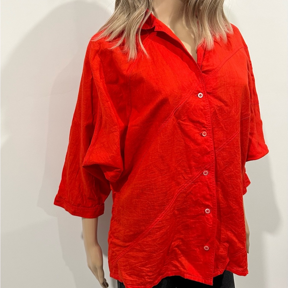 Bogner Red Linen Button Down Shirt Women’s Size 38